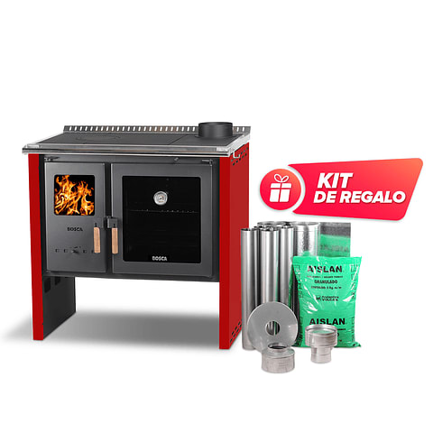 Pack Cocina a Leña Bosca Hestia 90 Rojo + Kit Base